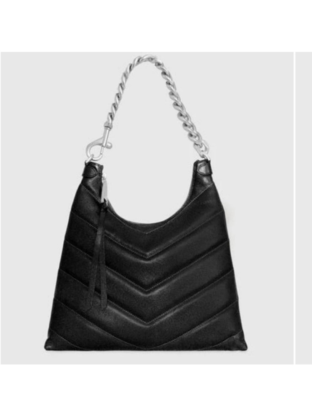 Rebecca Minkoff Edie Black Quilted Leather Hobo with Silver Chain Strap